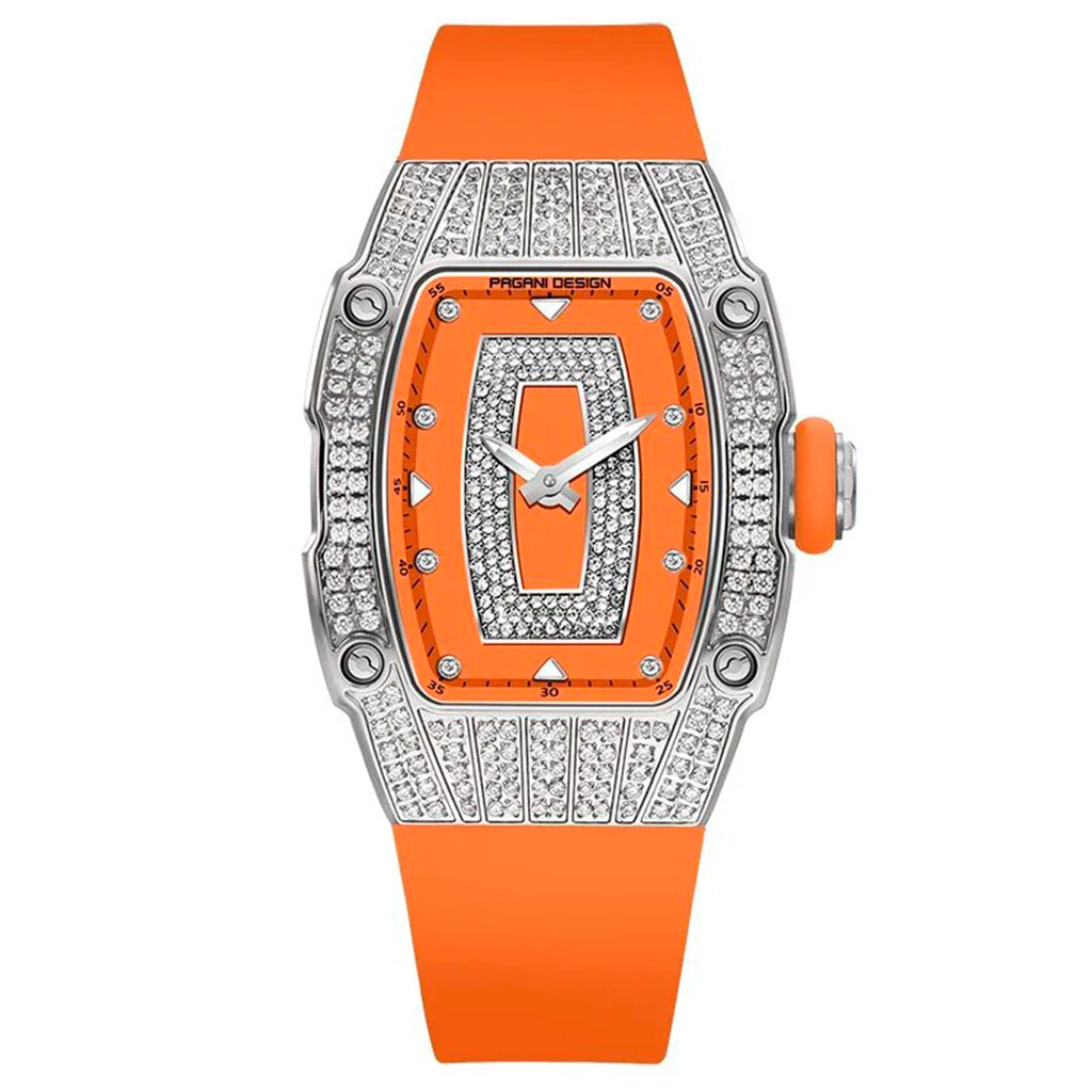 Relógio Feminino Pagani Design Marigold Laranja Prata 
