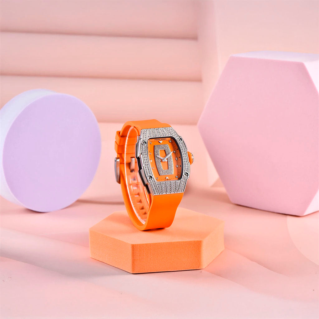 Relógio Feminino Pagani Design Marigold Laranja Prata 