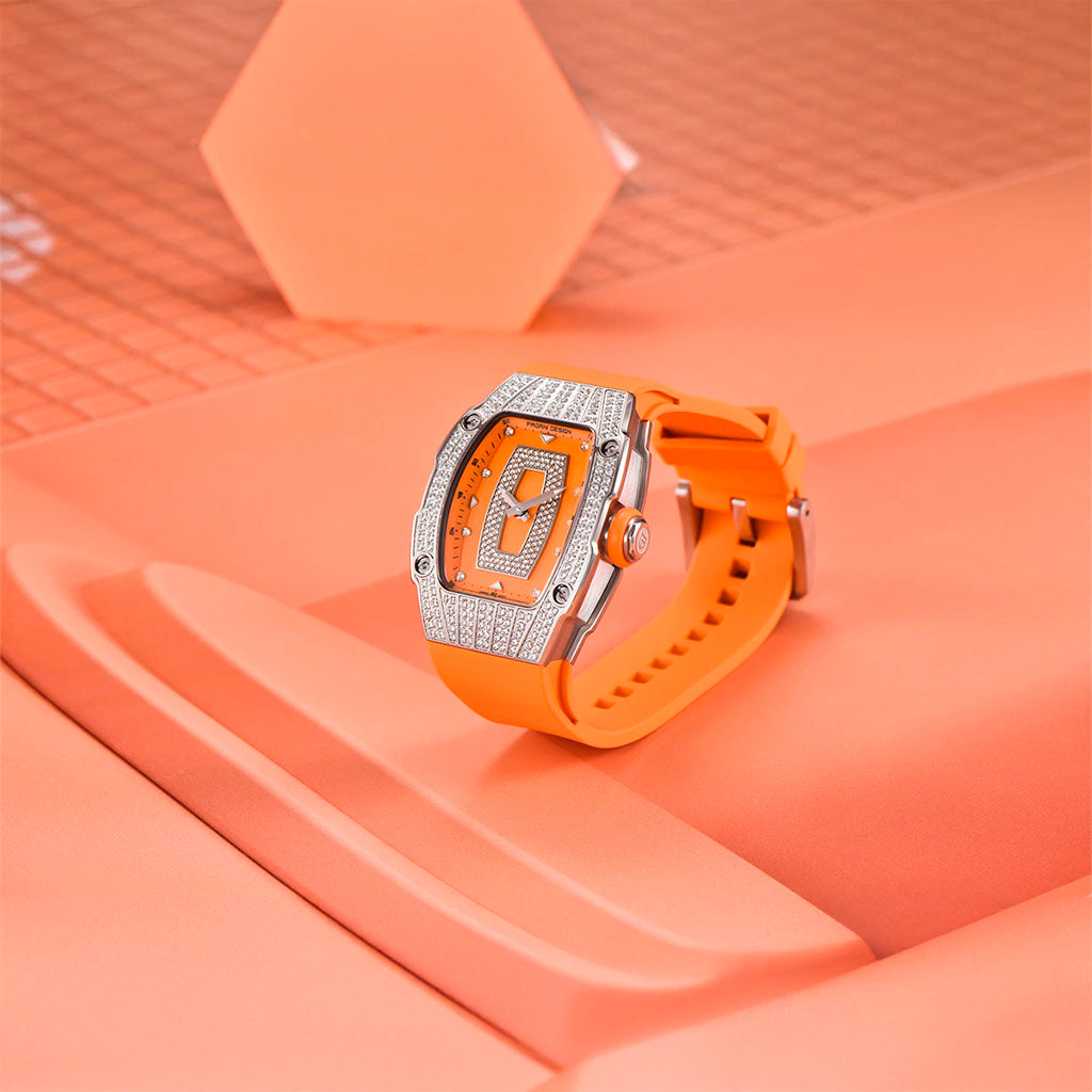 Relógio Feminino Pagani Design Marigold Laranja Prata 