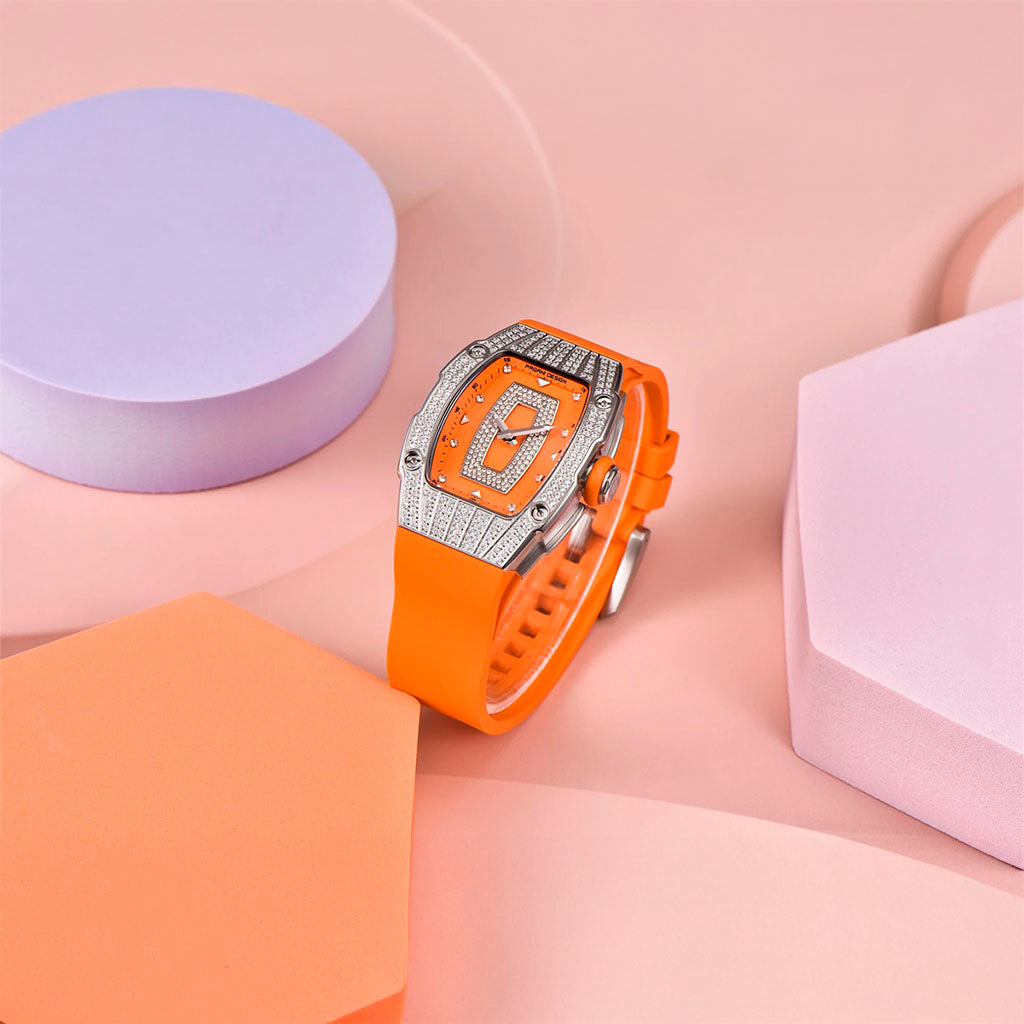 Relógio Feminino Pagani Design Marigold Laranja Prata 