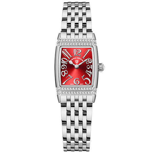Relógio Feminino Pagani Design Girassol Prata Vermelho 
