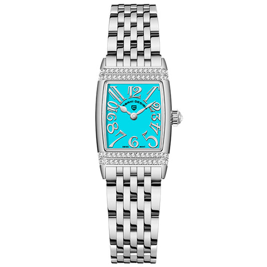 Relógio Feminino Pagani Design Girassol Prata Azul 
