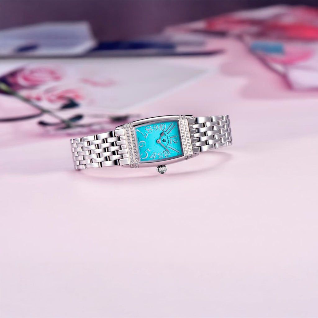Relógio Feminino Pagani Design Girassol Prata Azul 