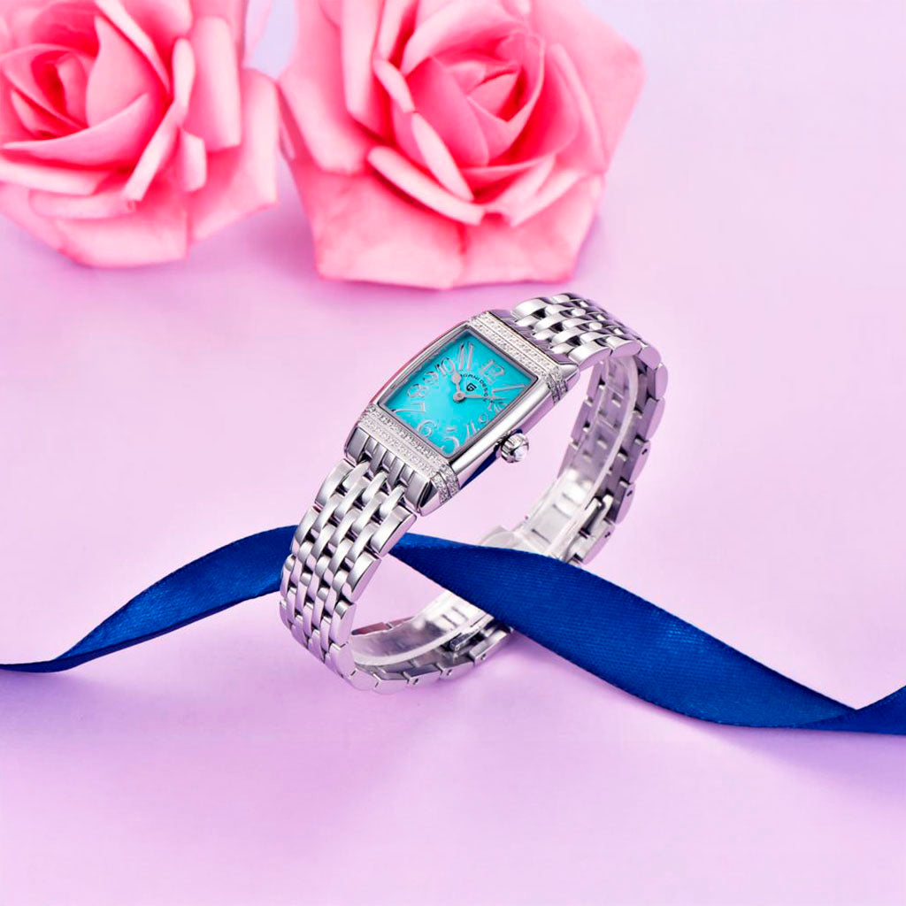 Relógio Feminino Pagani Design Girassol Prata Azul 